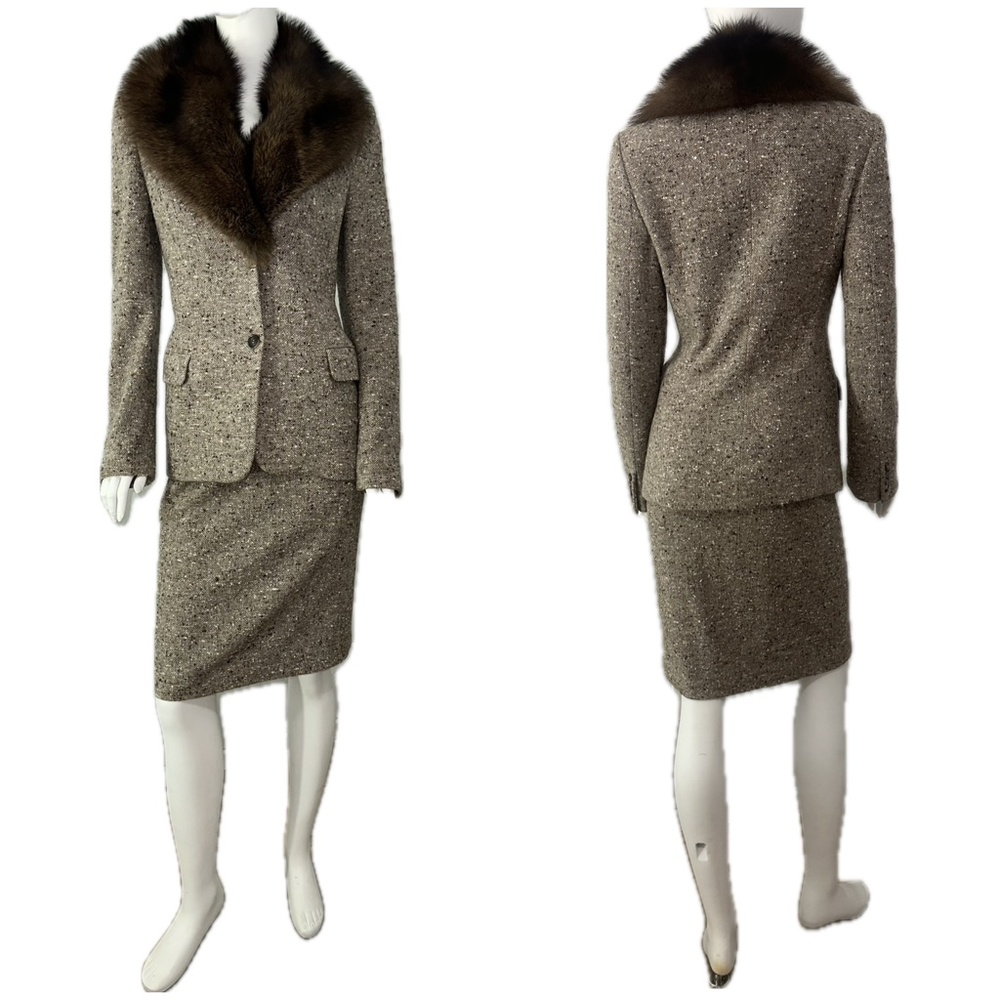 CELINE-Era $3495 Michael Kors Collection Runway Donegal Tweed & Fox Fur Suit 6
